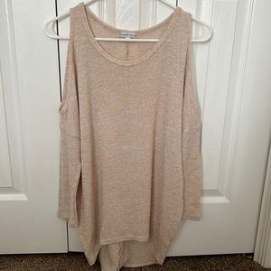 Size S oversized tan/coral cold shoulder sweater
